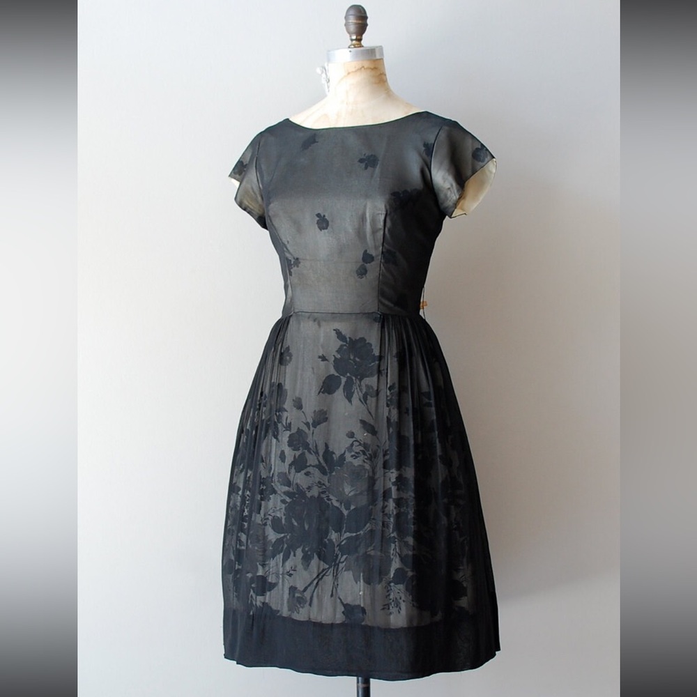 Vintage 1950s Black Dress / Grand Illusion Dress